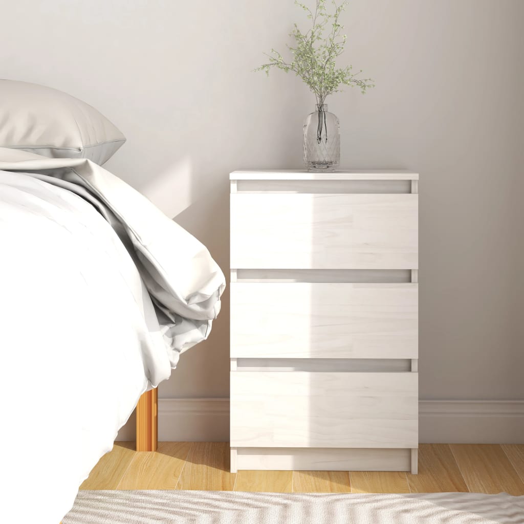 Vetonek Mesita de noche madera maciza de pino blanca 40x29,5x64 cm