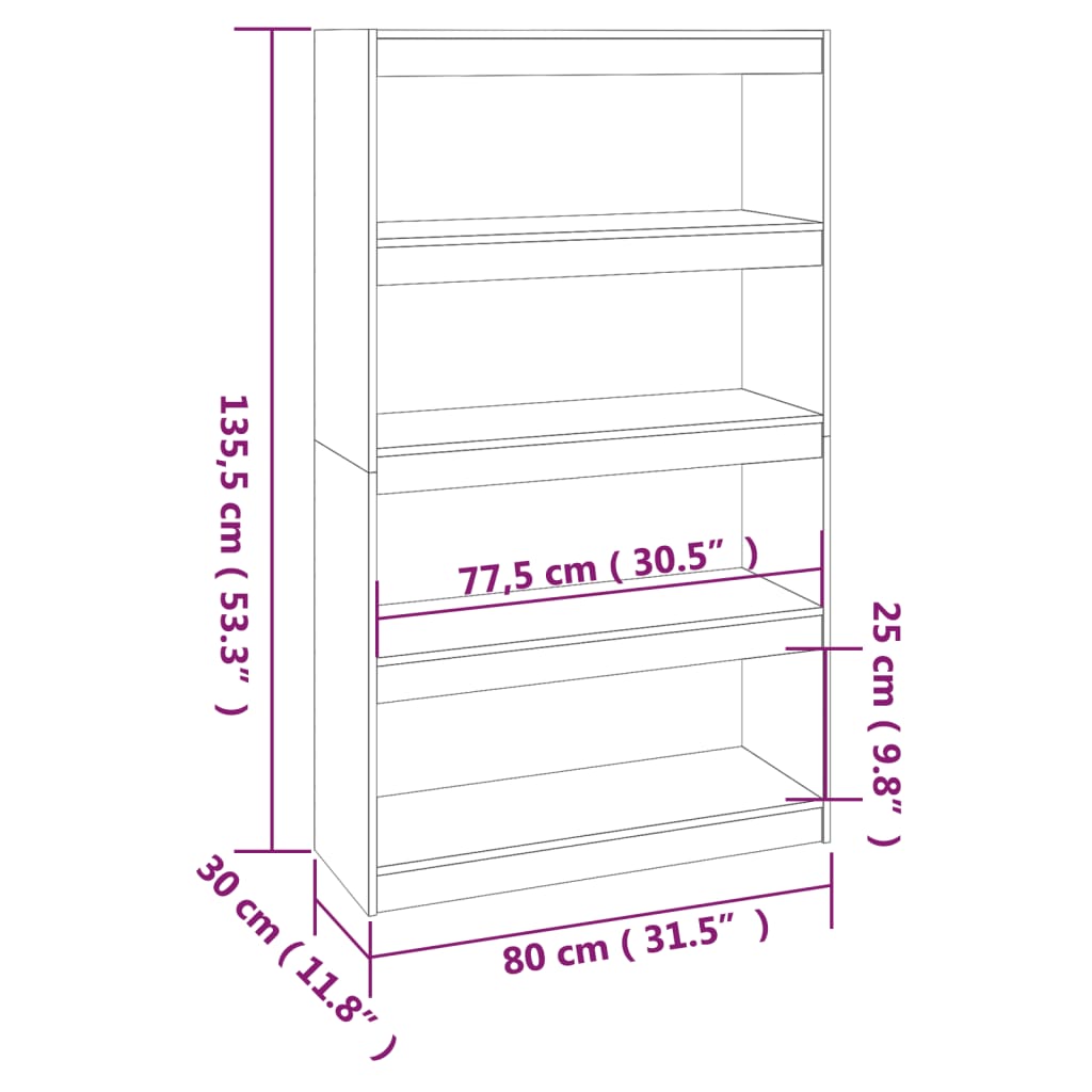 Estantería/divisor de espacios madera de pino 80x30x135,5 cm vidaXL