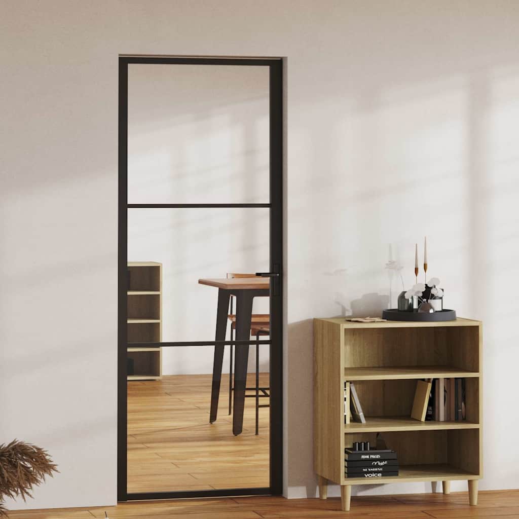 Puerta Interior Vidrio ESG y Aluminio Negro 76x201,5 cm