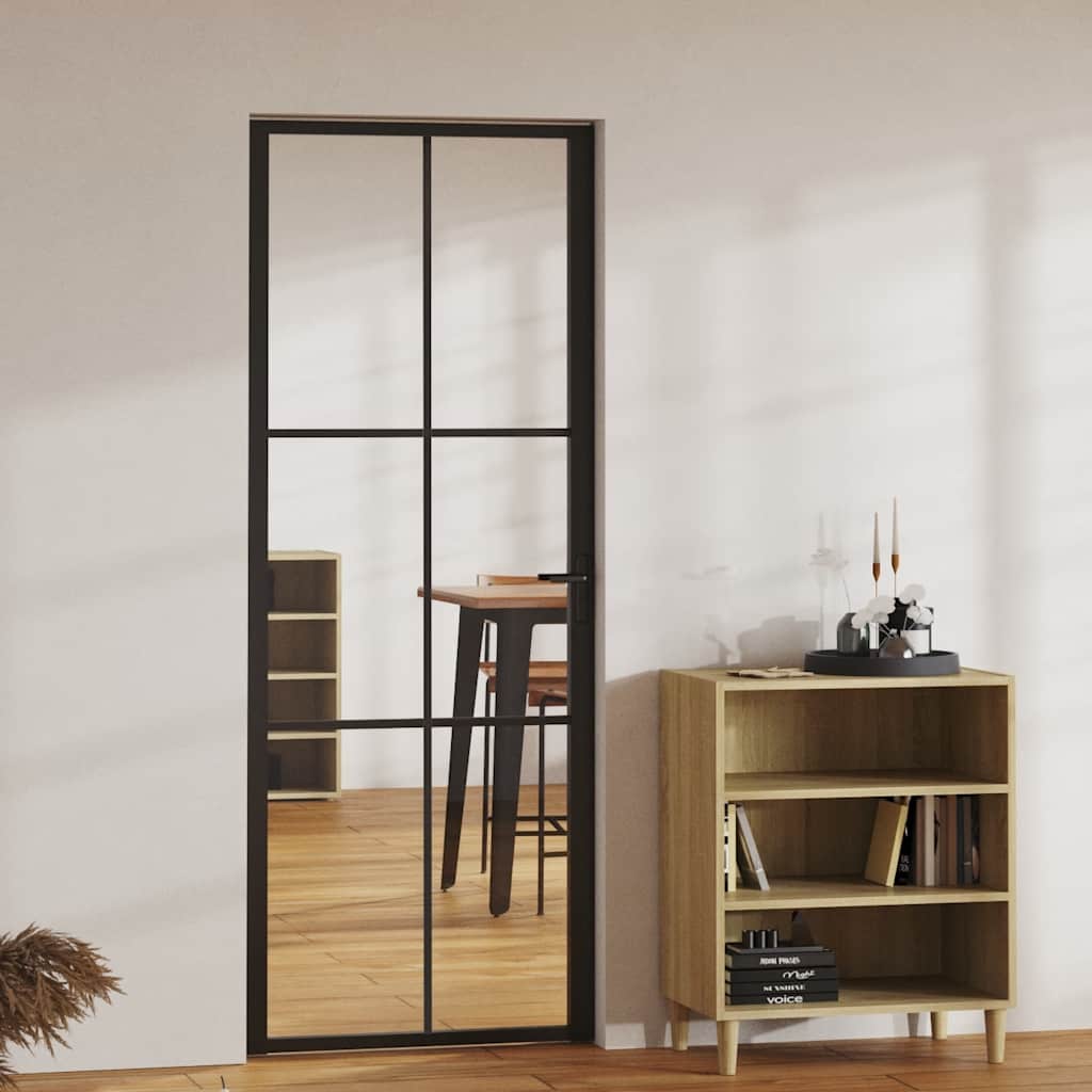 Puerta Interior Vidrio ESG y Aluminio Negro 76x201,5 cm