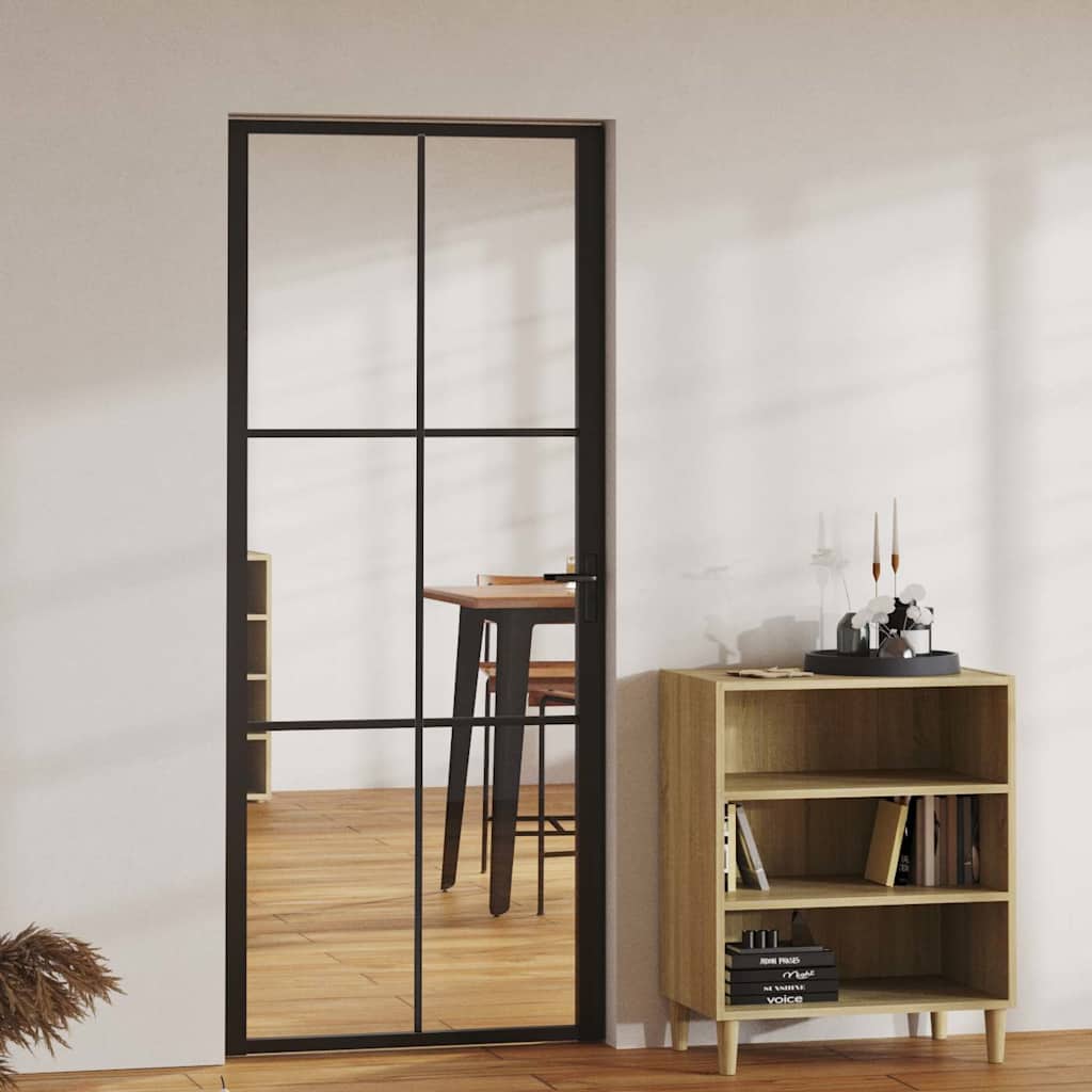 Puerta Interior Vidrio ESG y Aluminio Negro 83x201,5 cm