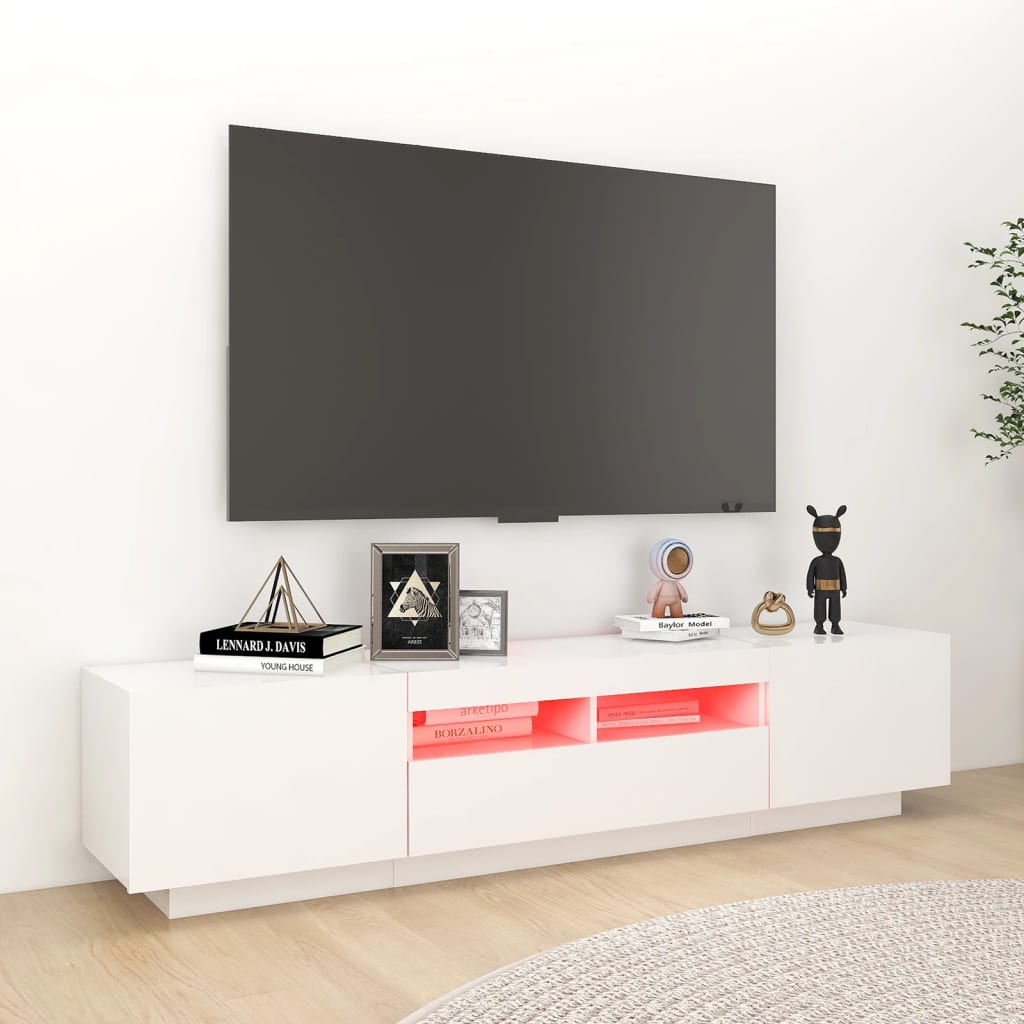 TV furniture with white LED lights 180x35x40 cm