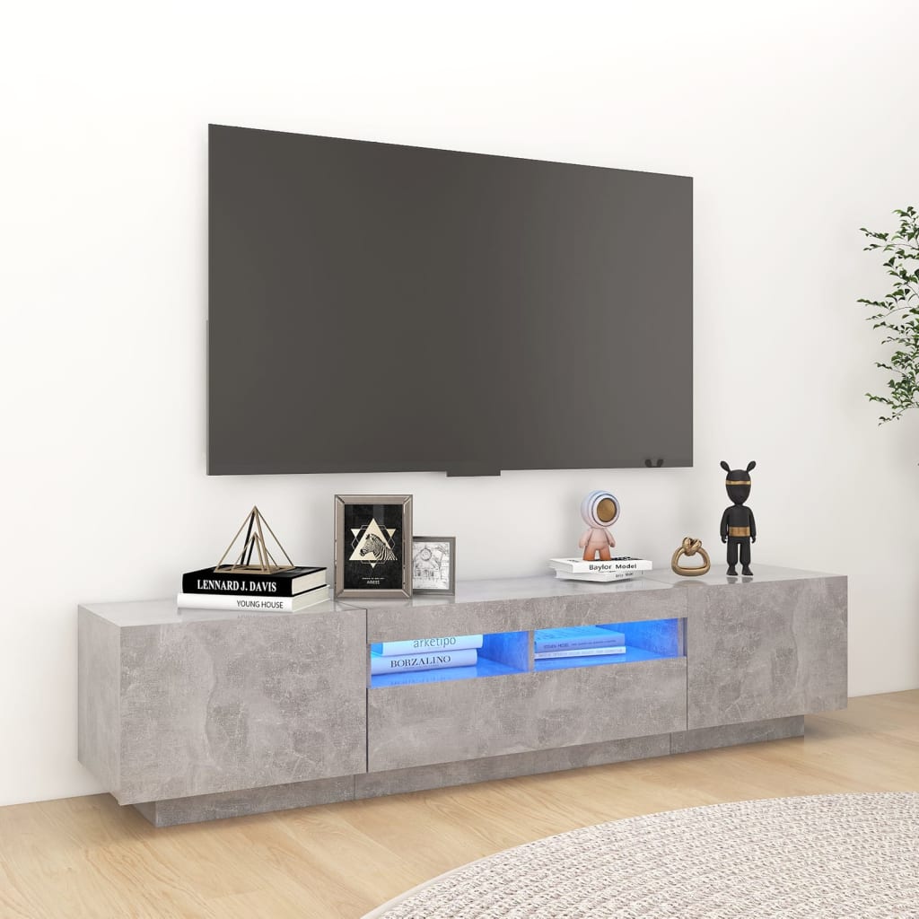 Vetonek Mueble para TV con luces LED gris hormigón 180x35x40 cm