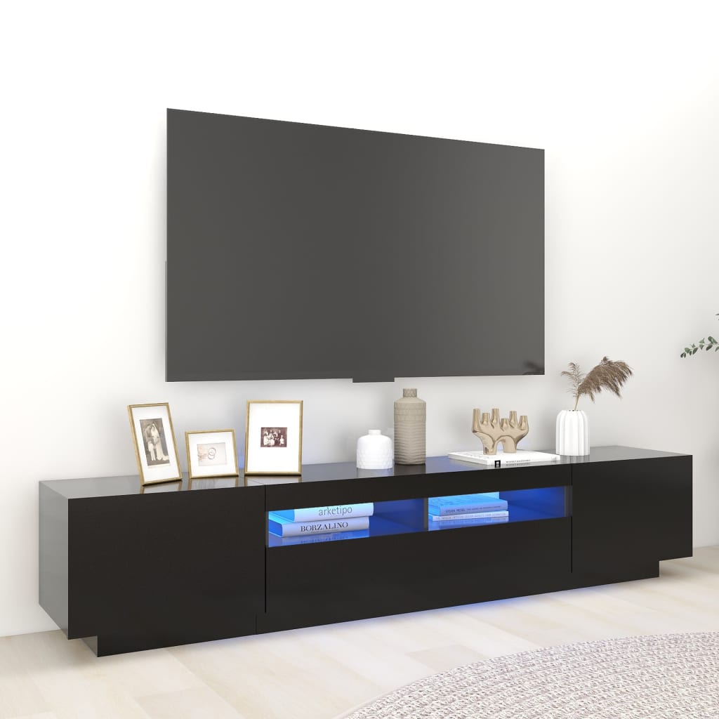 Vetonek Mueble para TV con luces LED negro 200x35x40 cm