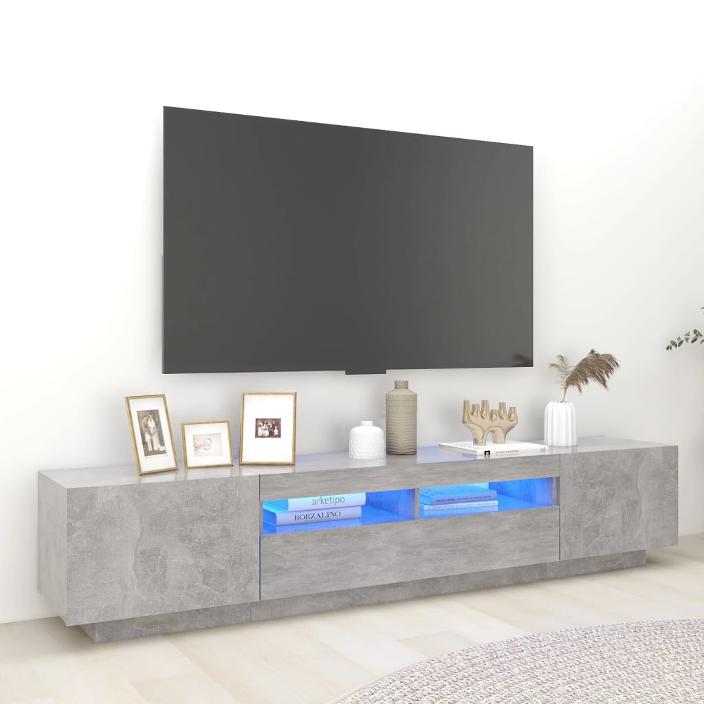 Vetonek Mueble para TV con luces LED gris hormigón 200x35x40 cm