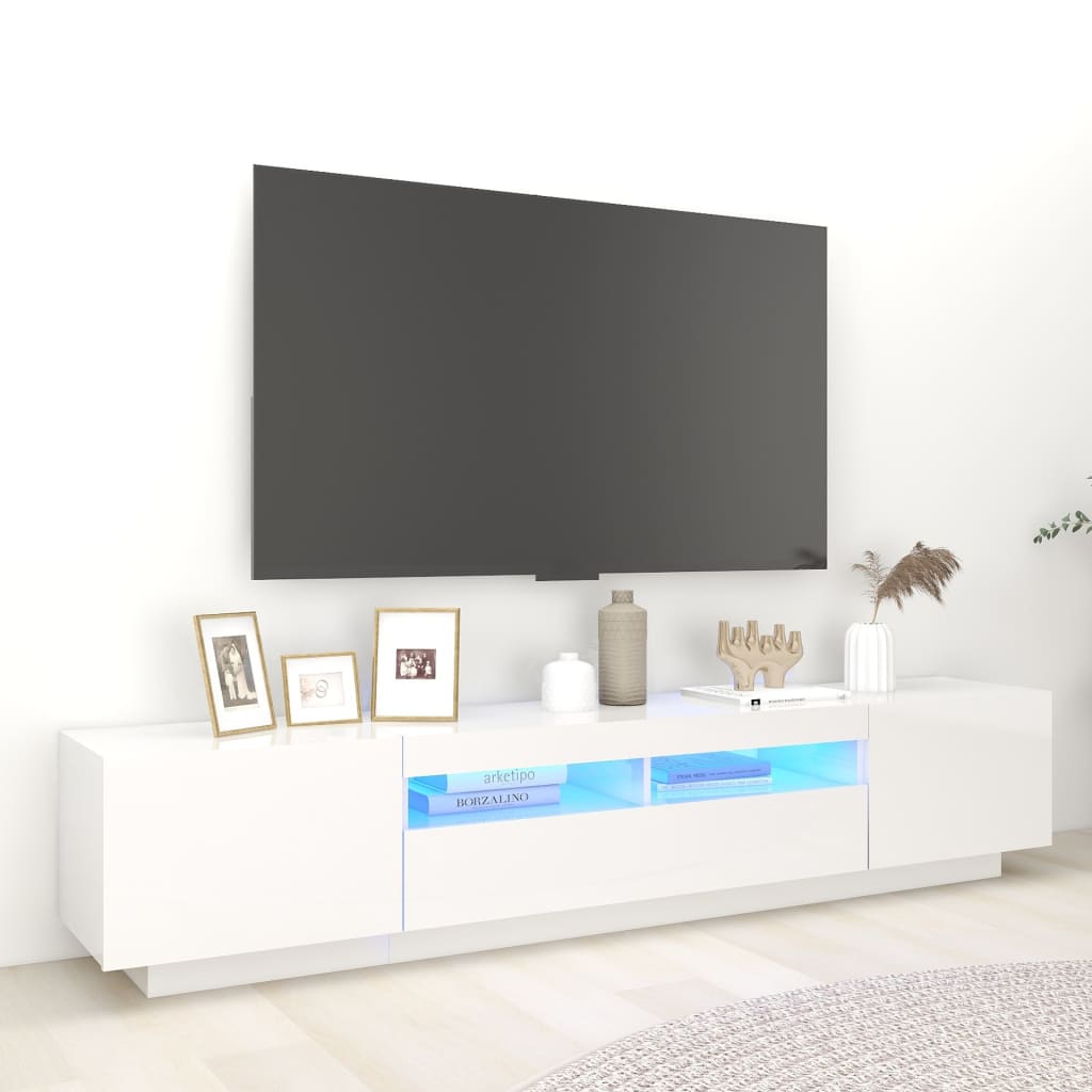 Vetonek Mueble para TV con luces LED blanco brillante 200x35x40 cm