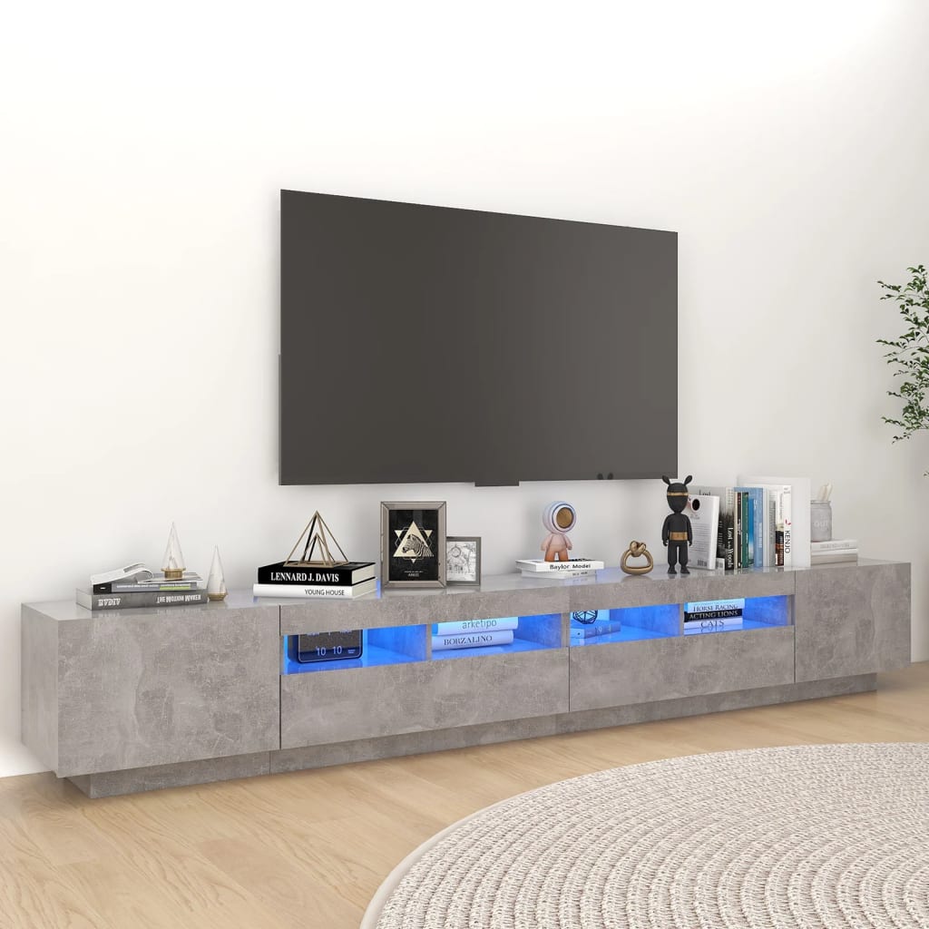 Vetonek Mueble para TV con luces LED gris hormigón 260x35x40 cm