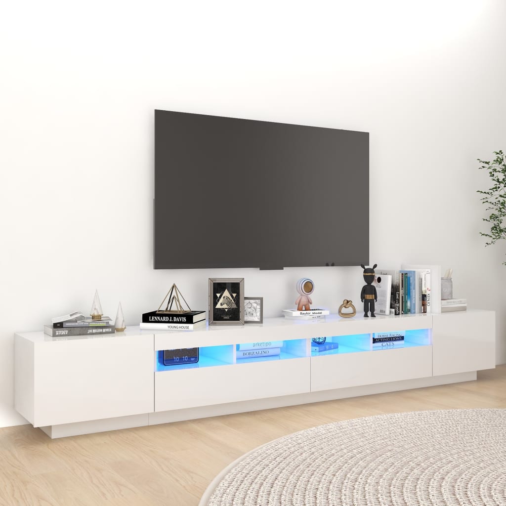 Vetonek Mueble para TV con luces LED blanco brillante 260x35x40 cm