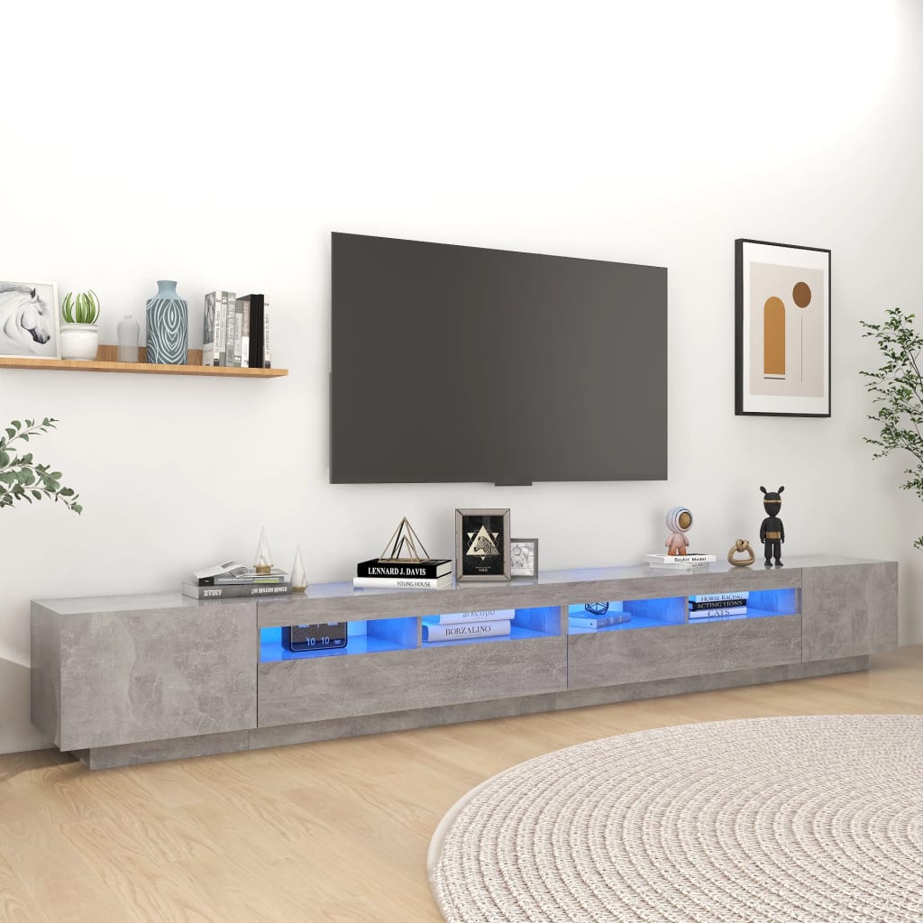 Vetonek Mueble para TV con luces LED gris hormigón 300x35x40 cm