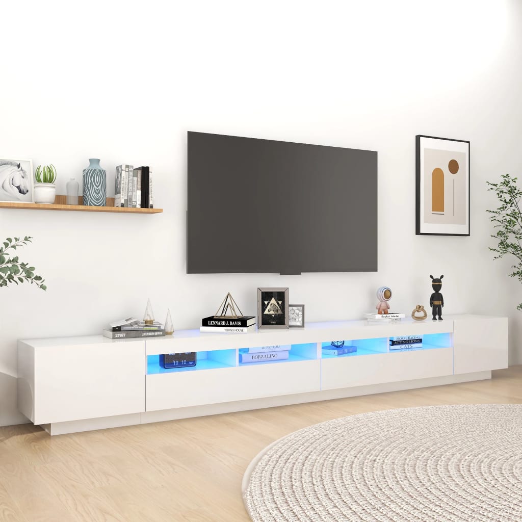 Vetonek Mueble para TV con luces LED blanco brillante 300x35x40 cm