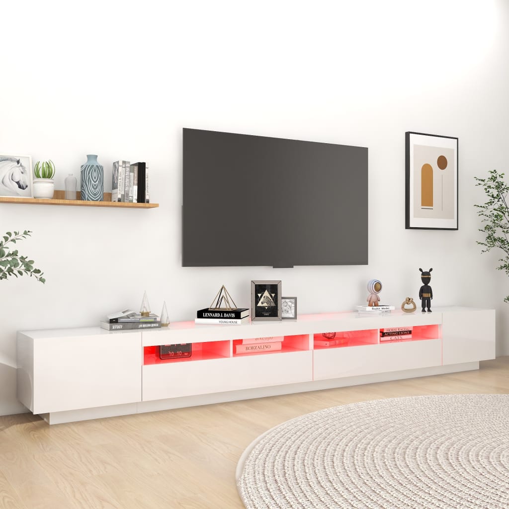 Mueble para TV con luces LED blanco brillante 300x35x40 cm vidaXL