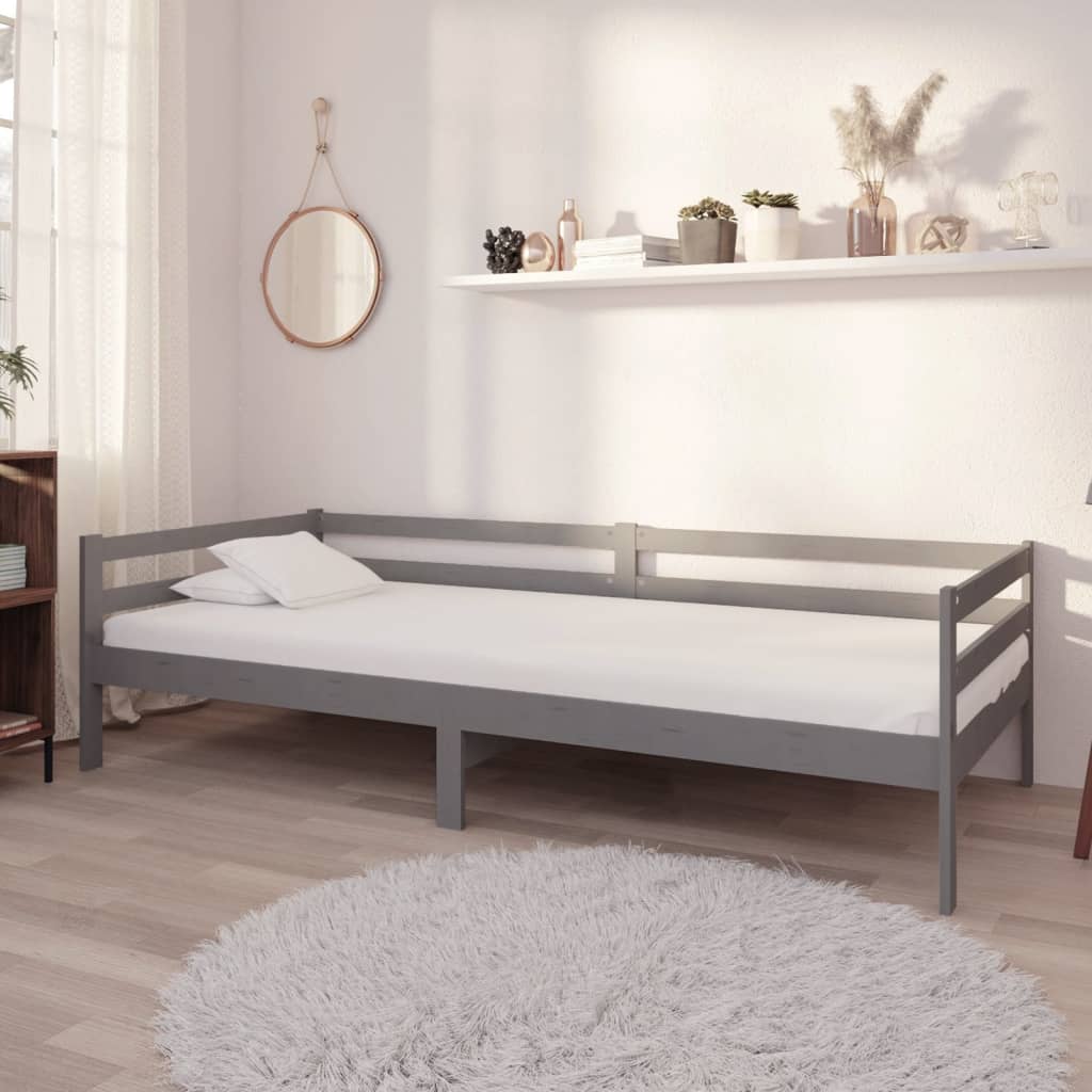 Vetonek Sofá cama sin colchón madera maciza de pino gris 90x200 cm