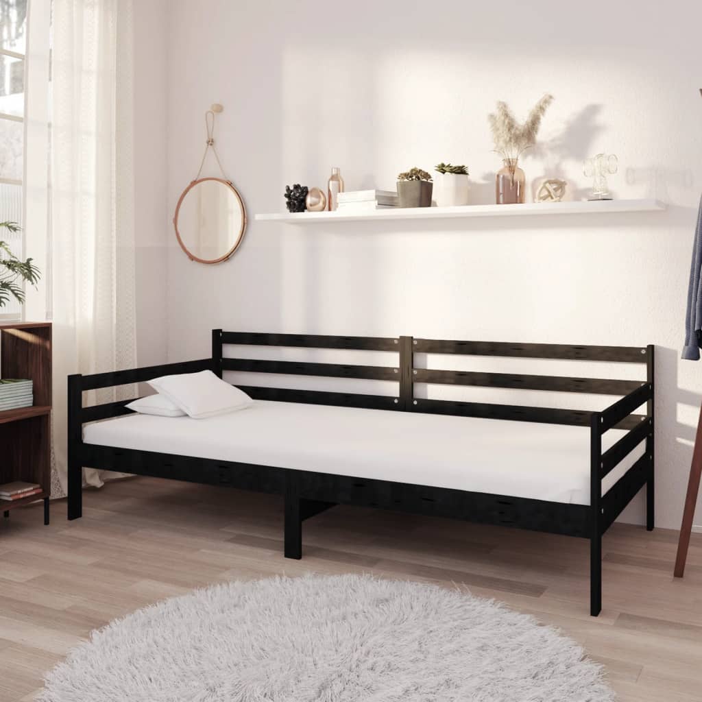 Vetonek Sofá cama sin colchón madera maciza de pino negro 90x200 cm