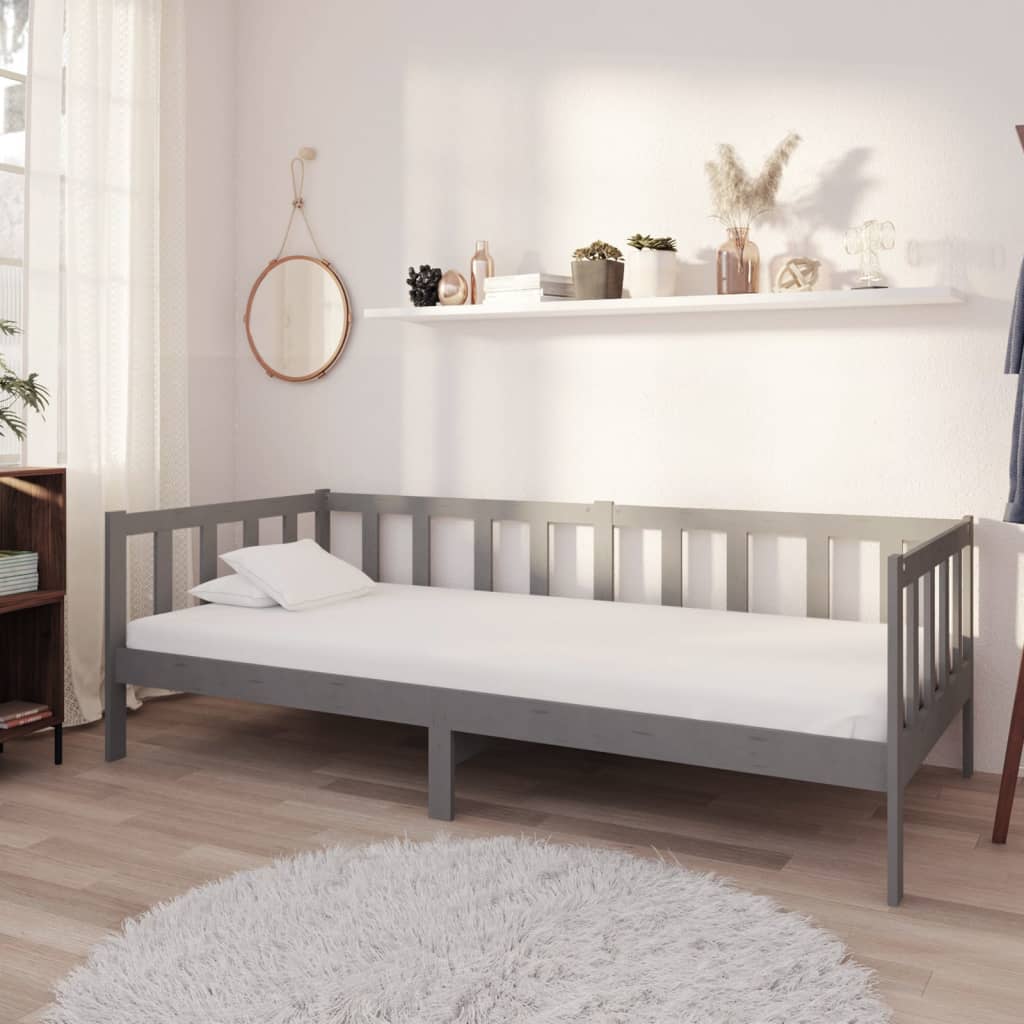 Vetonek Sofá cama sin colchón madera maciza de pino gris 90x200 cm