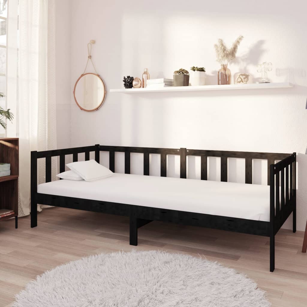 Vetonek Sofá cama sin colchón madera maciza de pino negro 90x200 cm