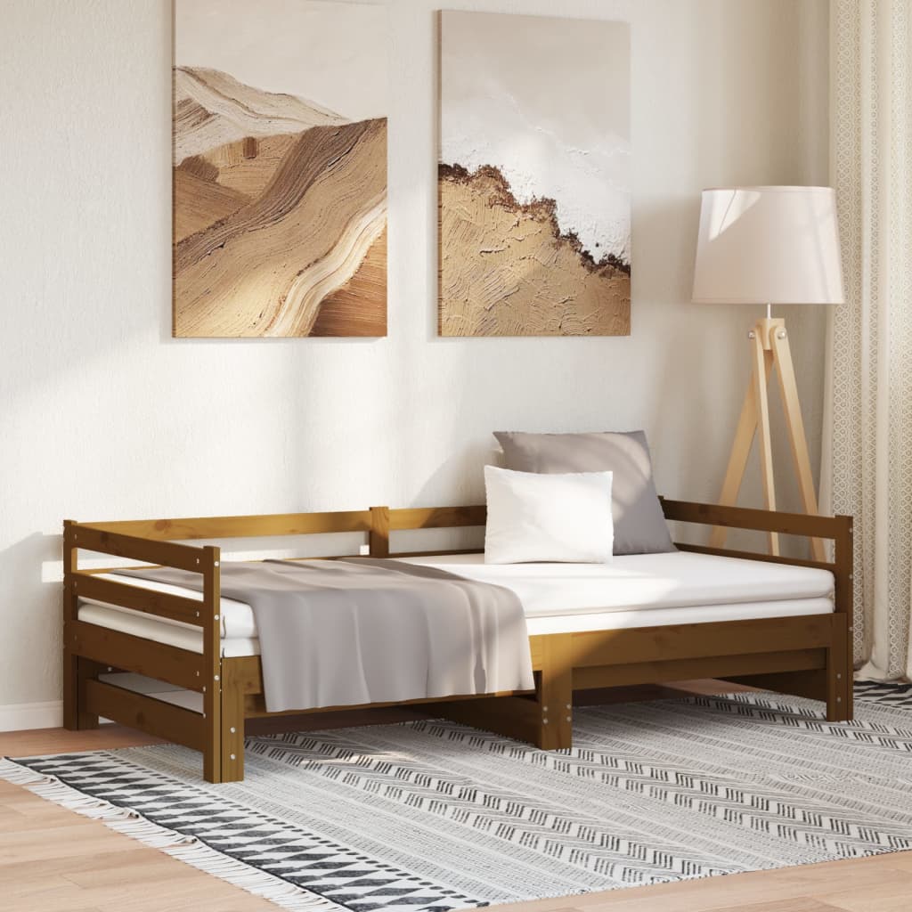 Vetonek Sofá cama extraíble madera maciza pino marrón miel 2x(90x200)cm