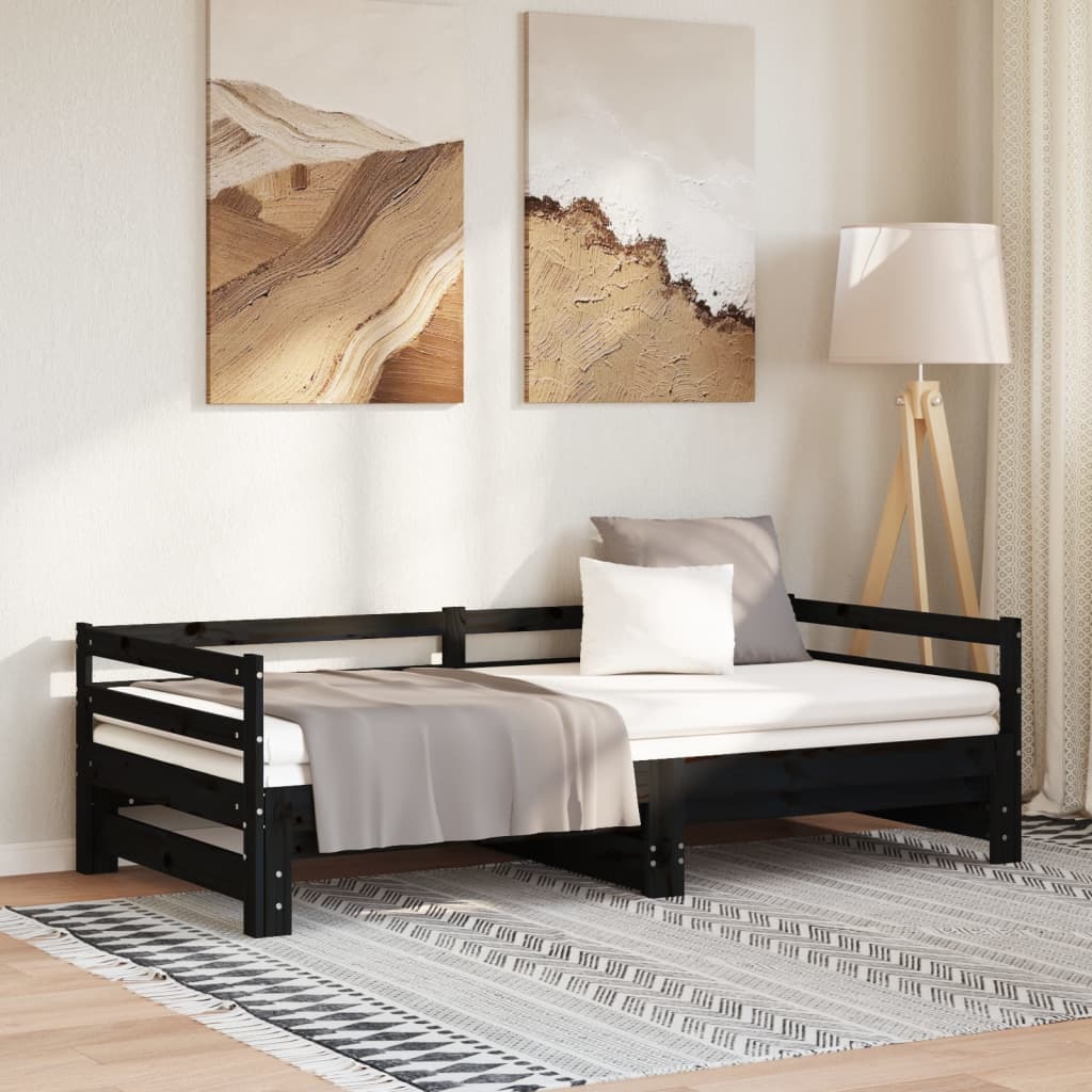 Vetonek Sofá cama extraíble sin colchón negro 2x(90x200) cm