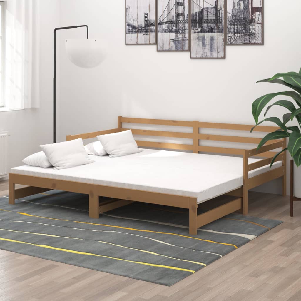 Vetonek Sofá cama extraíble madera maciza pino marrón miel 2x(90x200)cm