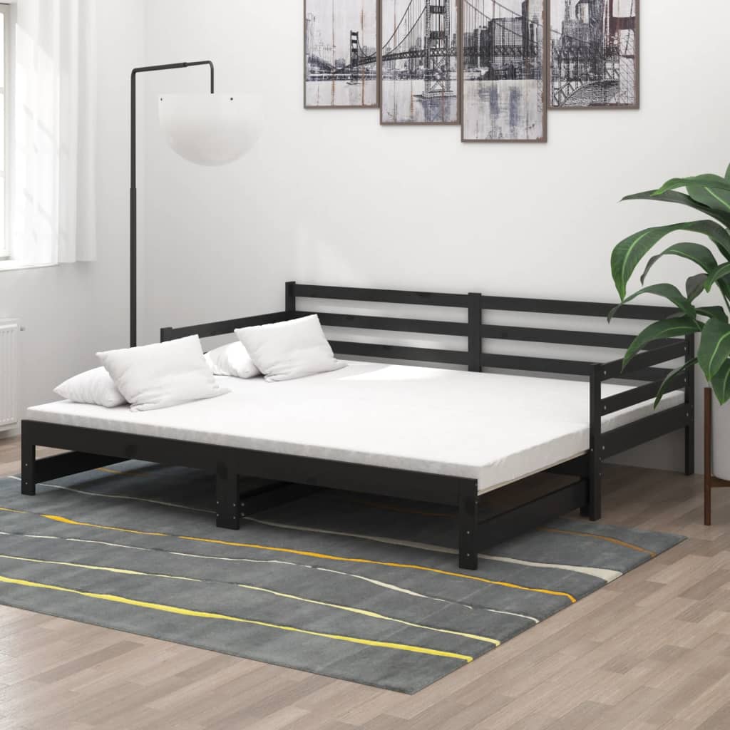 Vetonek Sofá cama extraíble sin colchón negro 2x(90x200) cm