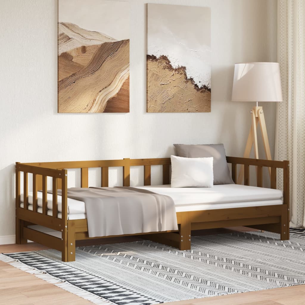 Vetonek Sofá cama extraíble madera de pino marrón miel 2x(90x200) cm