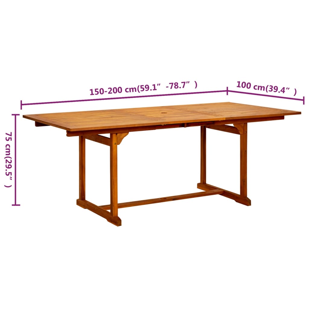 Mesa de comedor jardín madera maciza acacia (150-200)x100x75cm vidaXL