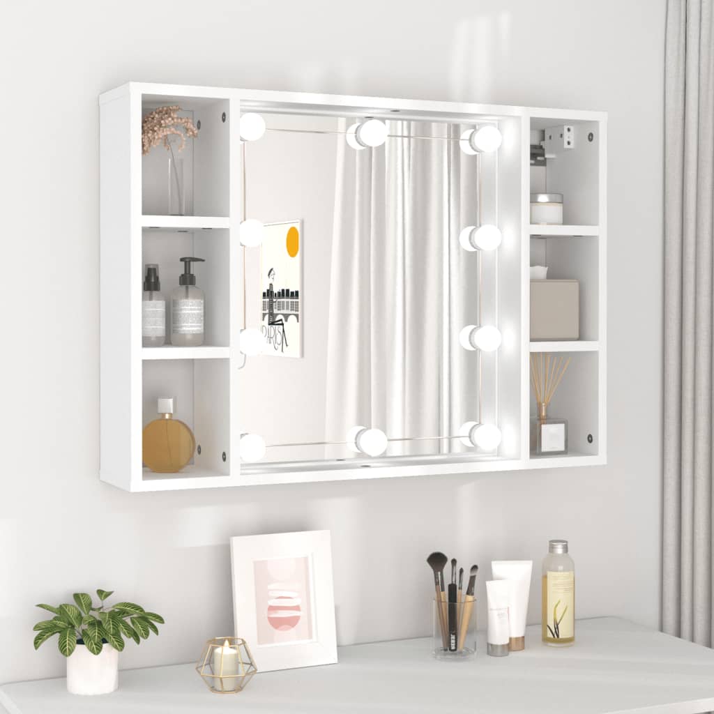 Vetonek Mueble con espejo y luces LED blanco 76x15x55 cm