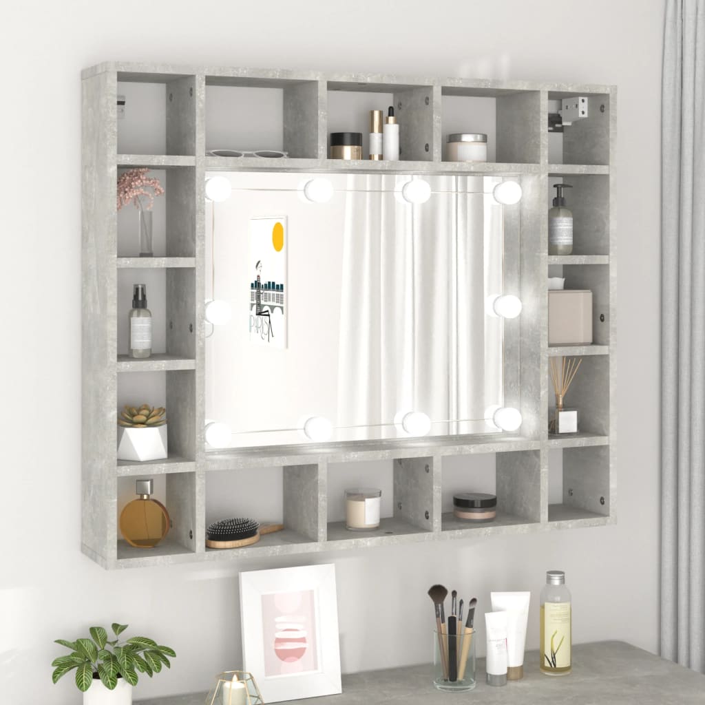 Vetonek Mueble con espejo y LED color gris hormigón 91x15x76,5 cm