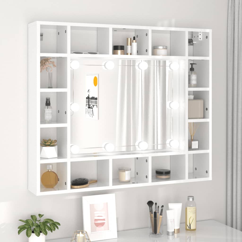 Vetonek Mueble con espejo y LED blanco brillante 91x15x76,5 cm