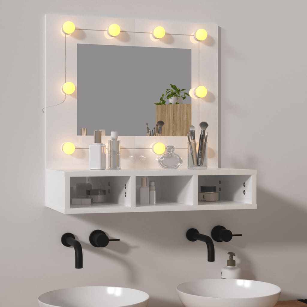 Vetonek Mueble con espejo y luces LED blanco brillante 60x31,5x62 cm