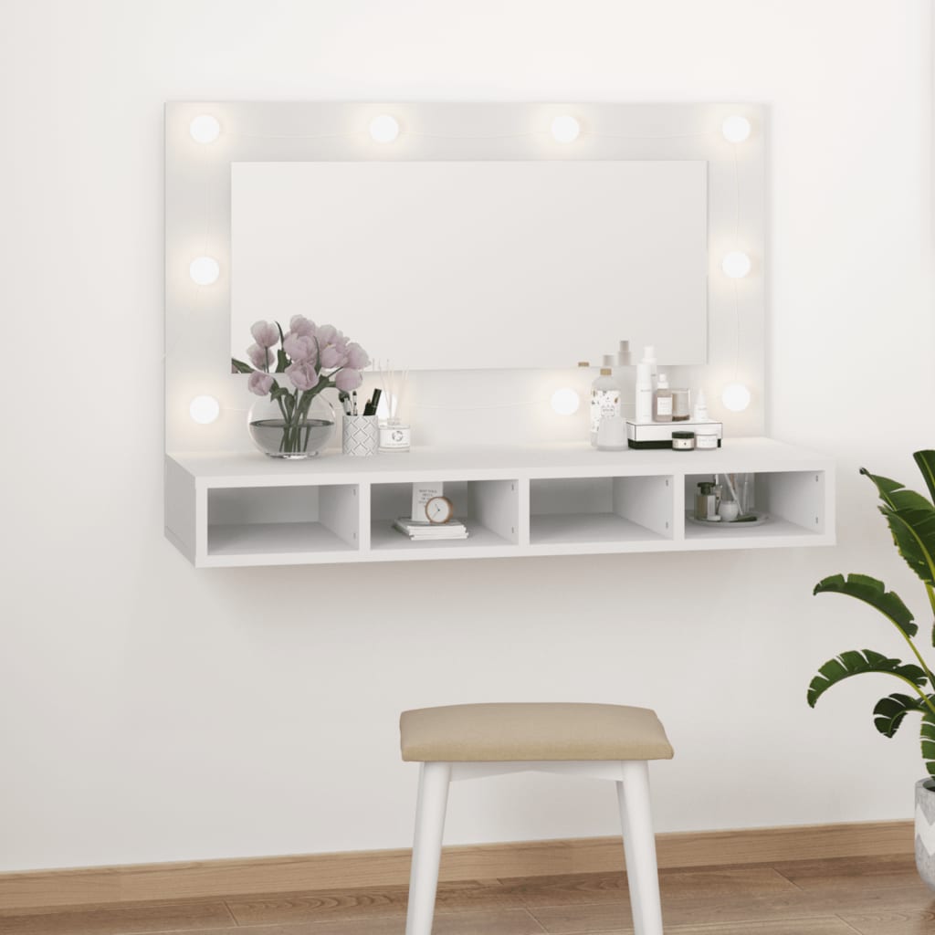 Vetonek Mueble con espejo y luces LED blanco 90x31,5x62 cm