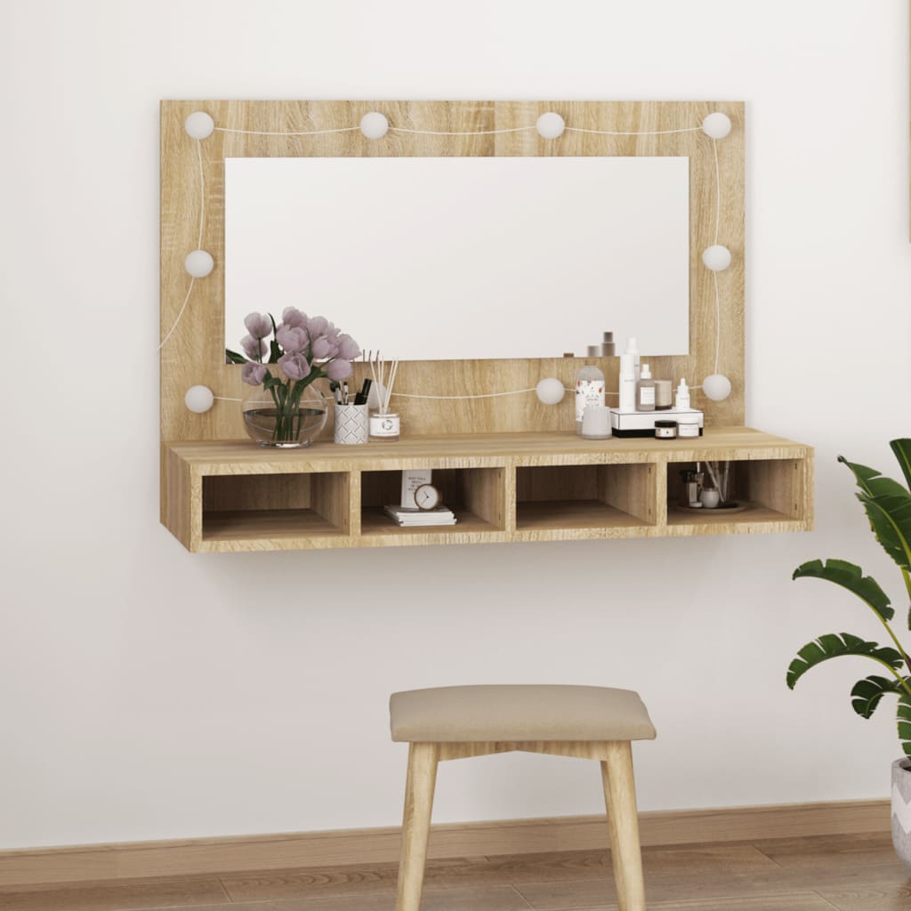 Mirror cabinet and led lights oak Sonoma 90x31,5x62 cm