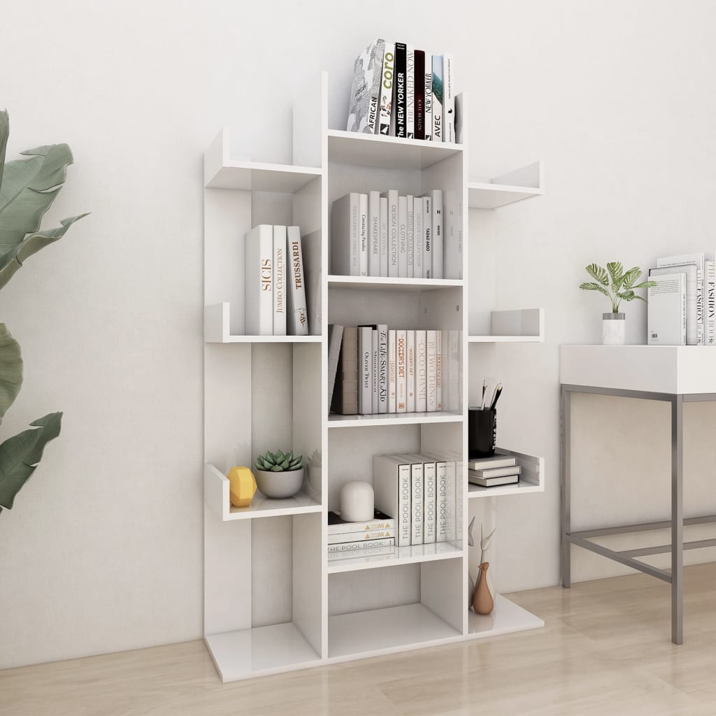 Vetonek Librería de madera contrachapada blanco brillante 86x25,5x140cm