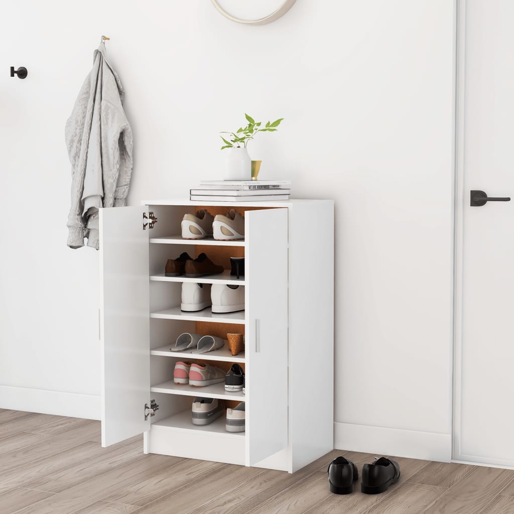 Vetonek Mueble zapatero de madera contrachapada blanco 60x35x92 cm