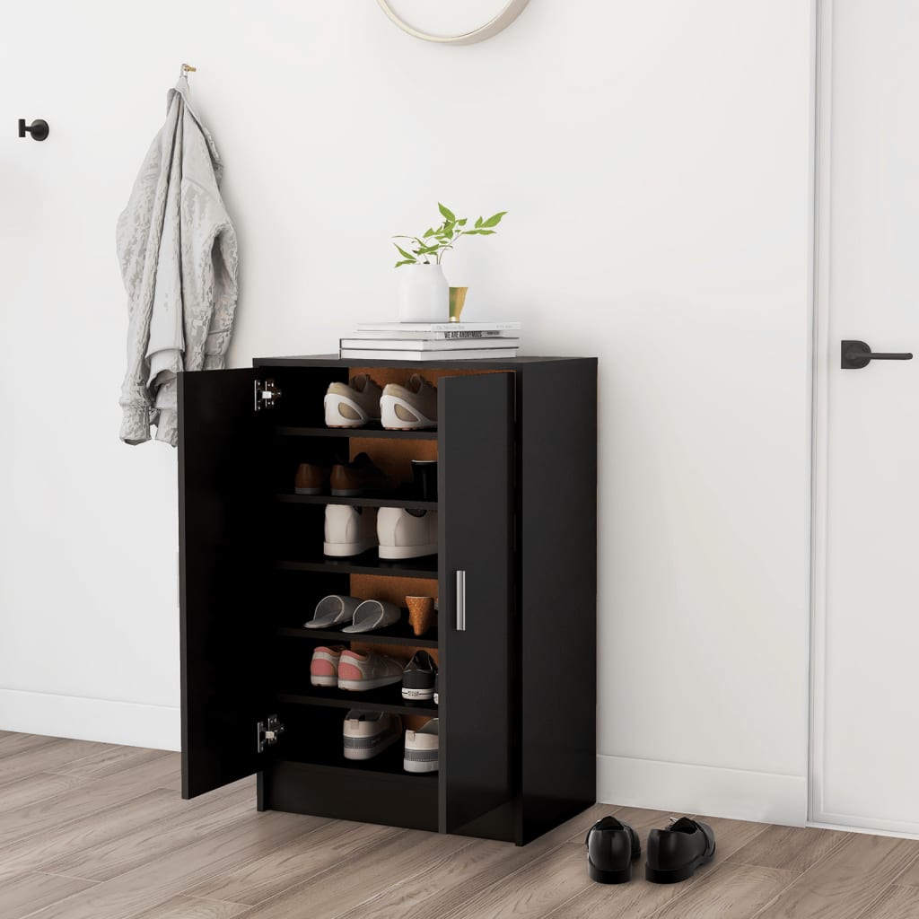 Vetonek Mueble zapatero madera de ingeniería negro 60x35x92 cm