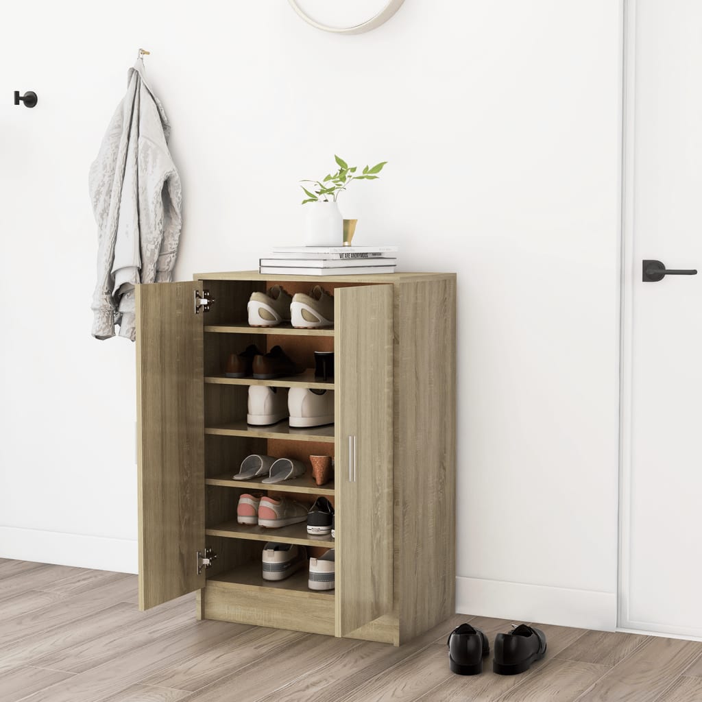 Vetonek Mueble zapatero madera contrachapada roble Sonoma 60x35x92 cm