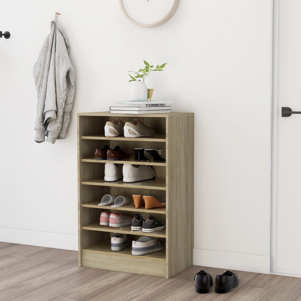 Vetonek Mueble zapatero madera contrachapada roble Sonoma 60x35x92 cm