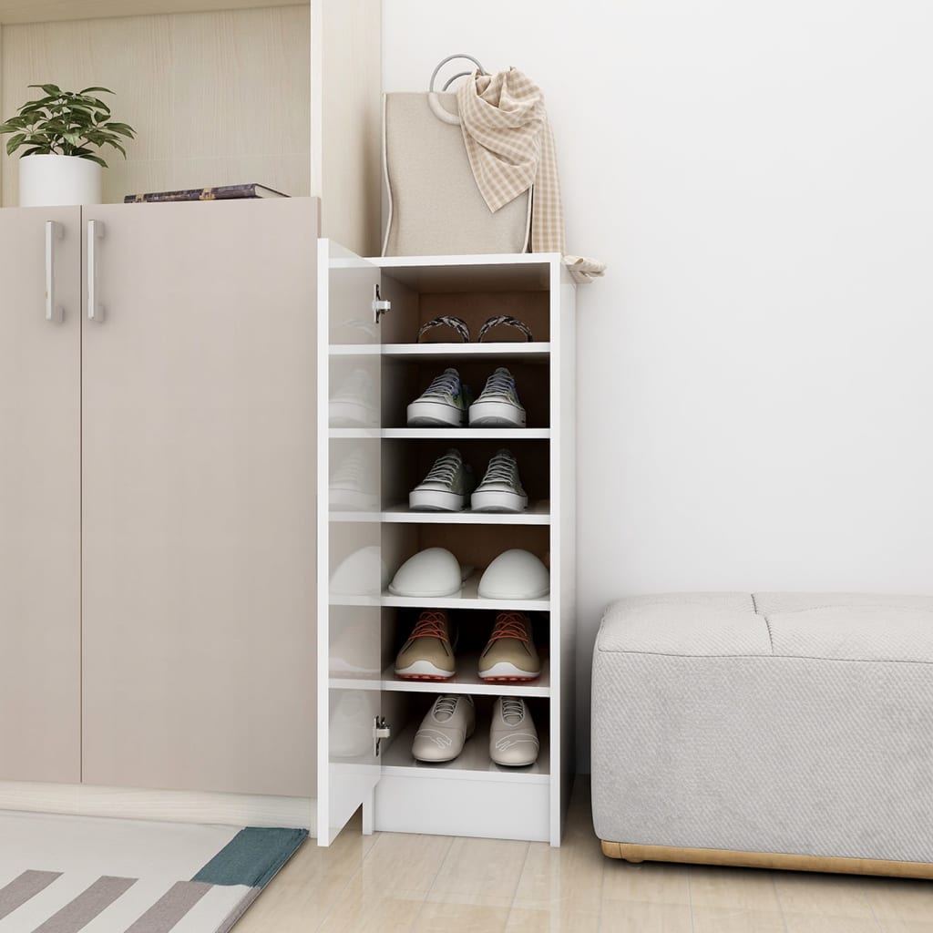 Vetonek Mueble zapatero de aglomerado blanco con brillo 32x35x92 cm