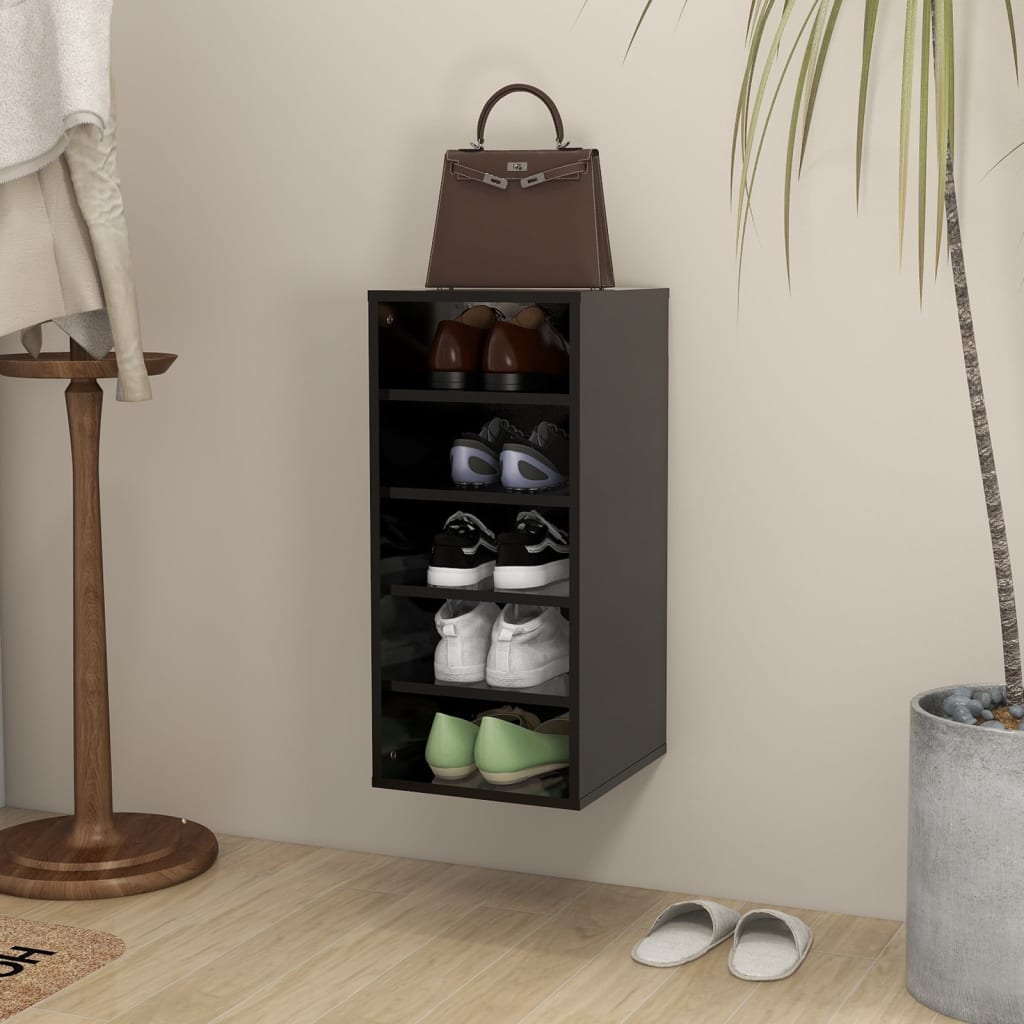 Vetonek Mueble zapatero de madera contrachapada negro 31,5x35x70 cm