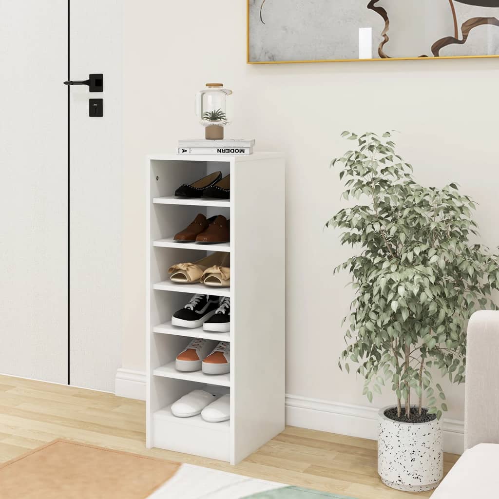 Vetonek Mueble zapatero de madera contrachapada blanco 31,5x35x90 cm