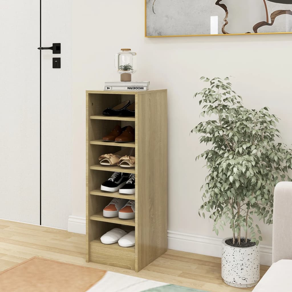 Vetonek Mueble zapatero madera contrachapada roble Sonoma 31,5x35x90 cm