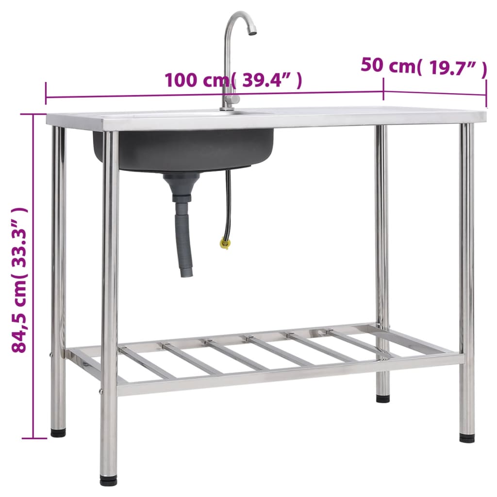 Fregadero de camping de un seno y grifo acero inoxidable vidaXL