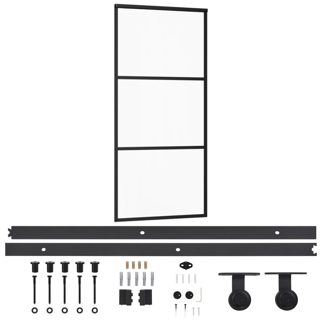 Sliding Glass Door ESG 90x205 cm — Aluminum and Black Hardware 