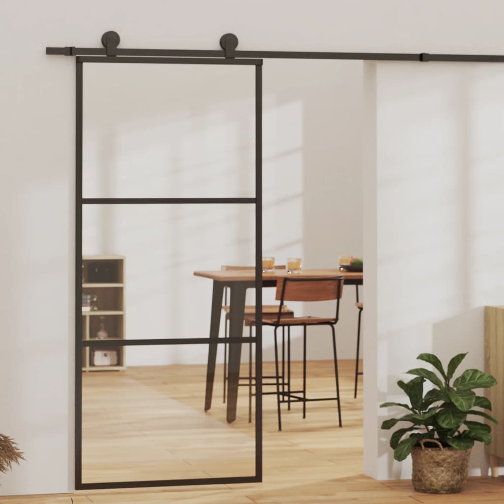 Sliding Glass Door ESG 90x205 cm — Aluminum and Black Hardware 