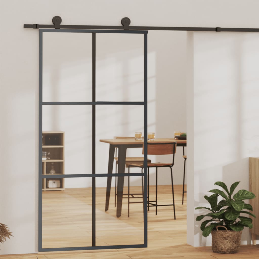 Sliding Glass Door ESG 102x205 cm — Black Aluminum 