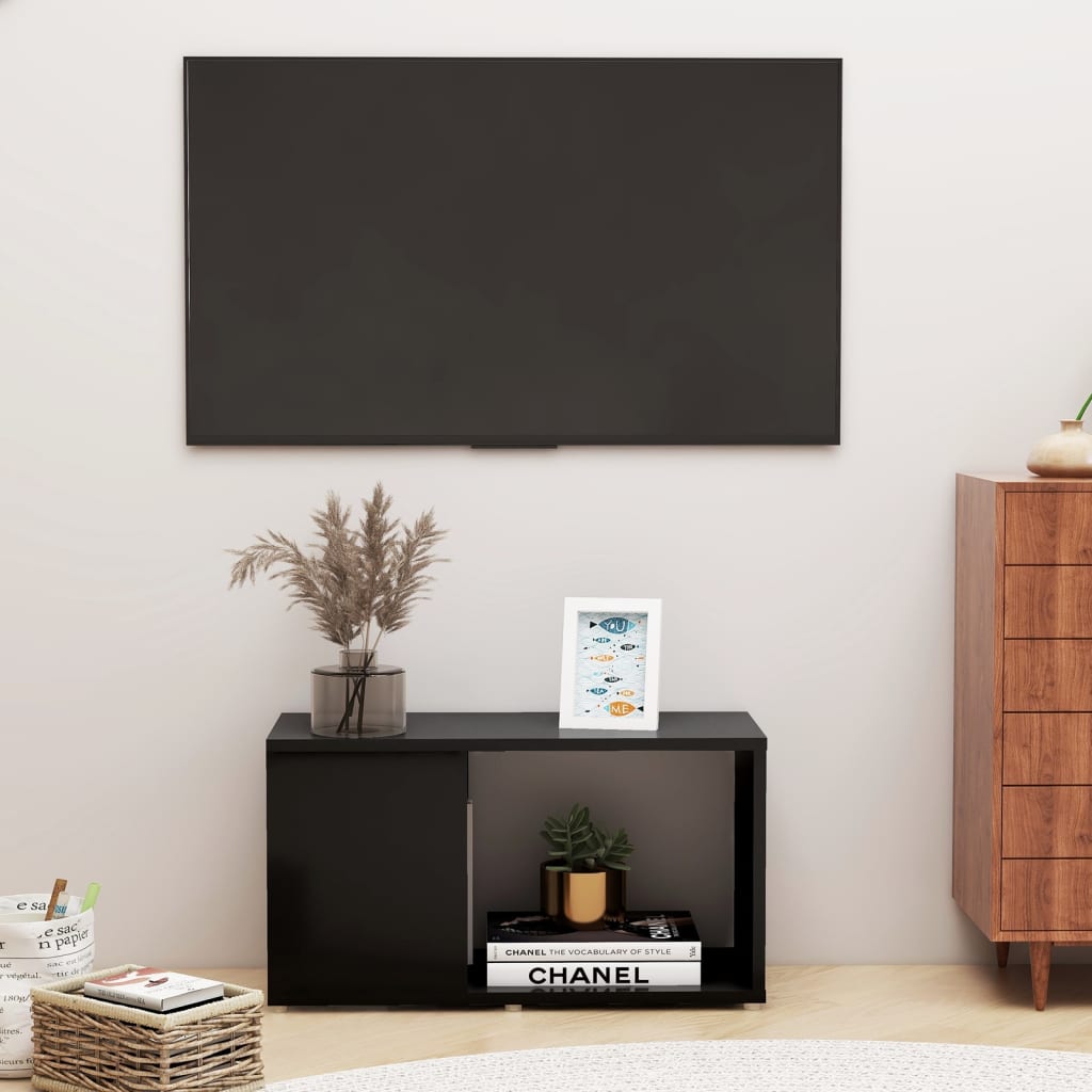 Vetonek Mueble de TV madera contrachapada negro 60x24x32 cm