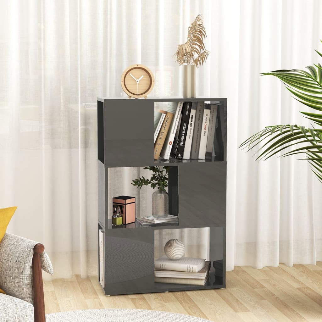 Librería separador madera gris brillo 60x24x94 cm