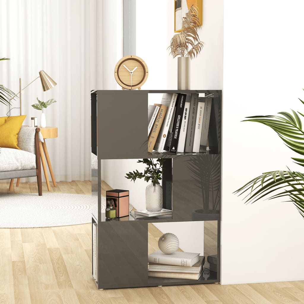 Vetonek Librería separador madera contrachapada gris brillo 60x24x94 cm