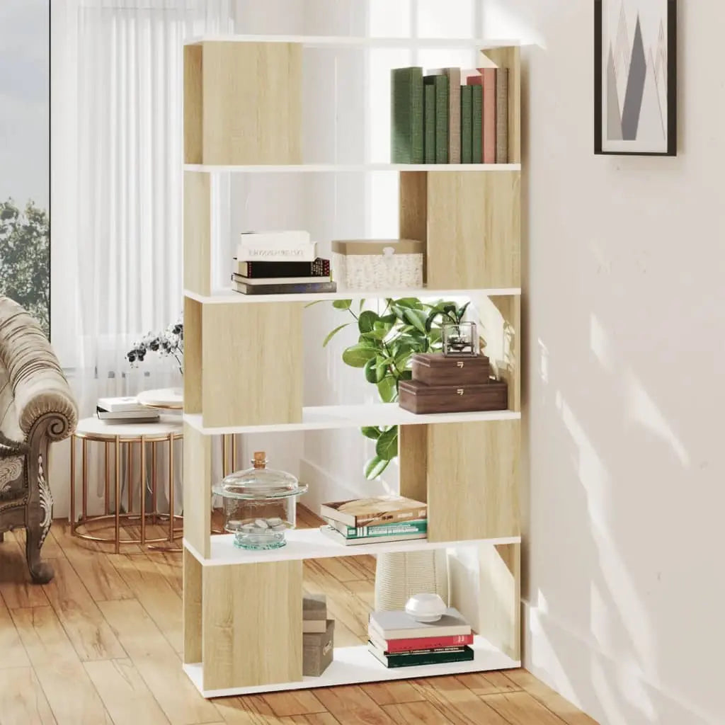 Vetonek Librería separador contrachapada blanco y roble 80x24x155 cm