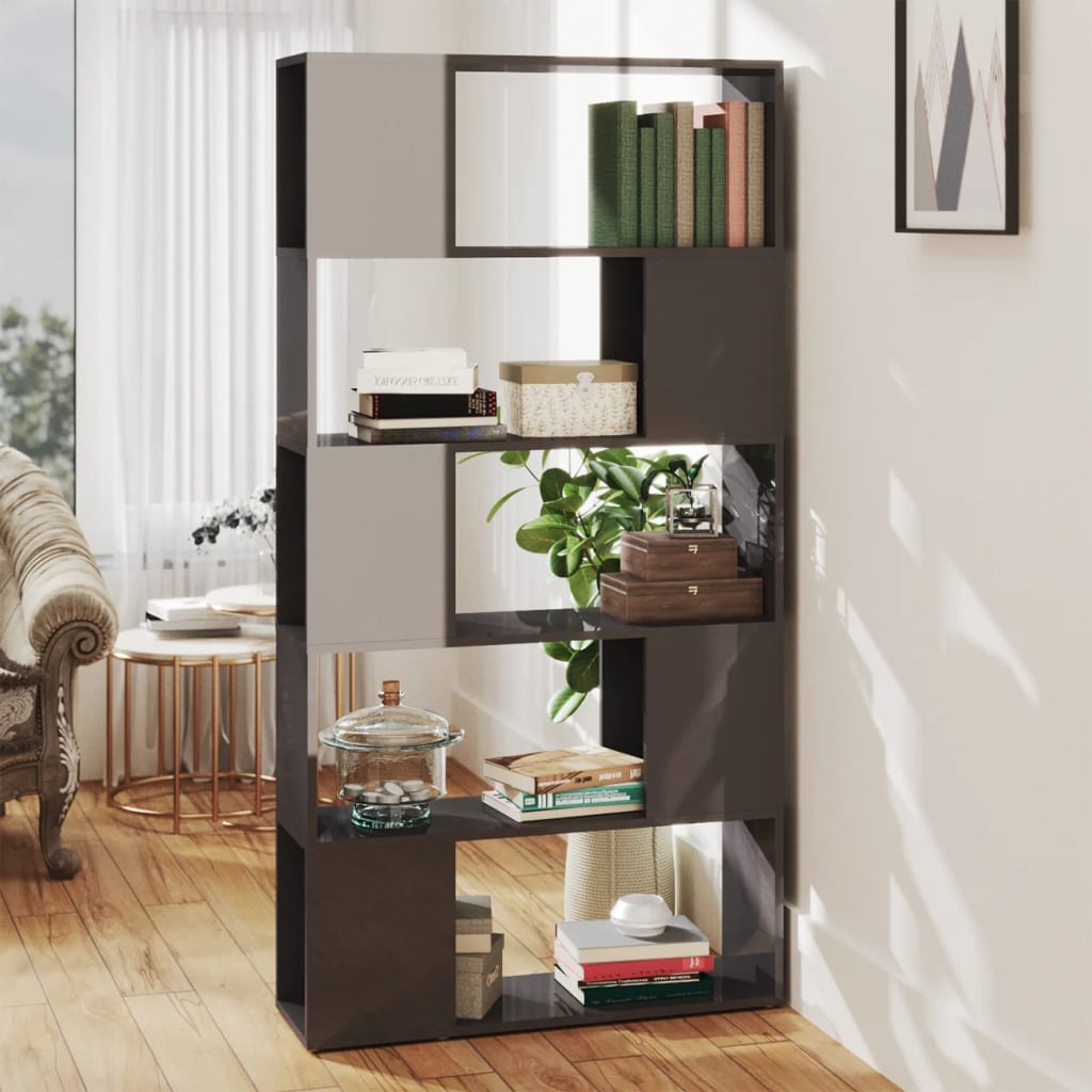 Vetonek Librería separador madera contrachapada gris brillo 80x24x155cm