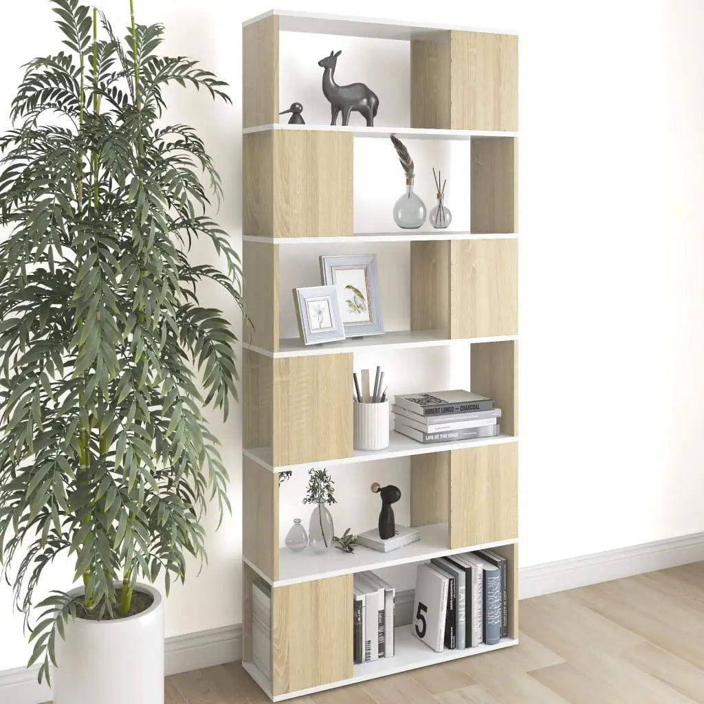 Vetonek Librería separador contrachapada blanco y roble 80x24x186 cm